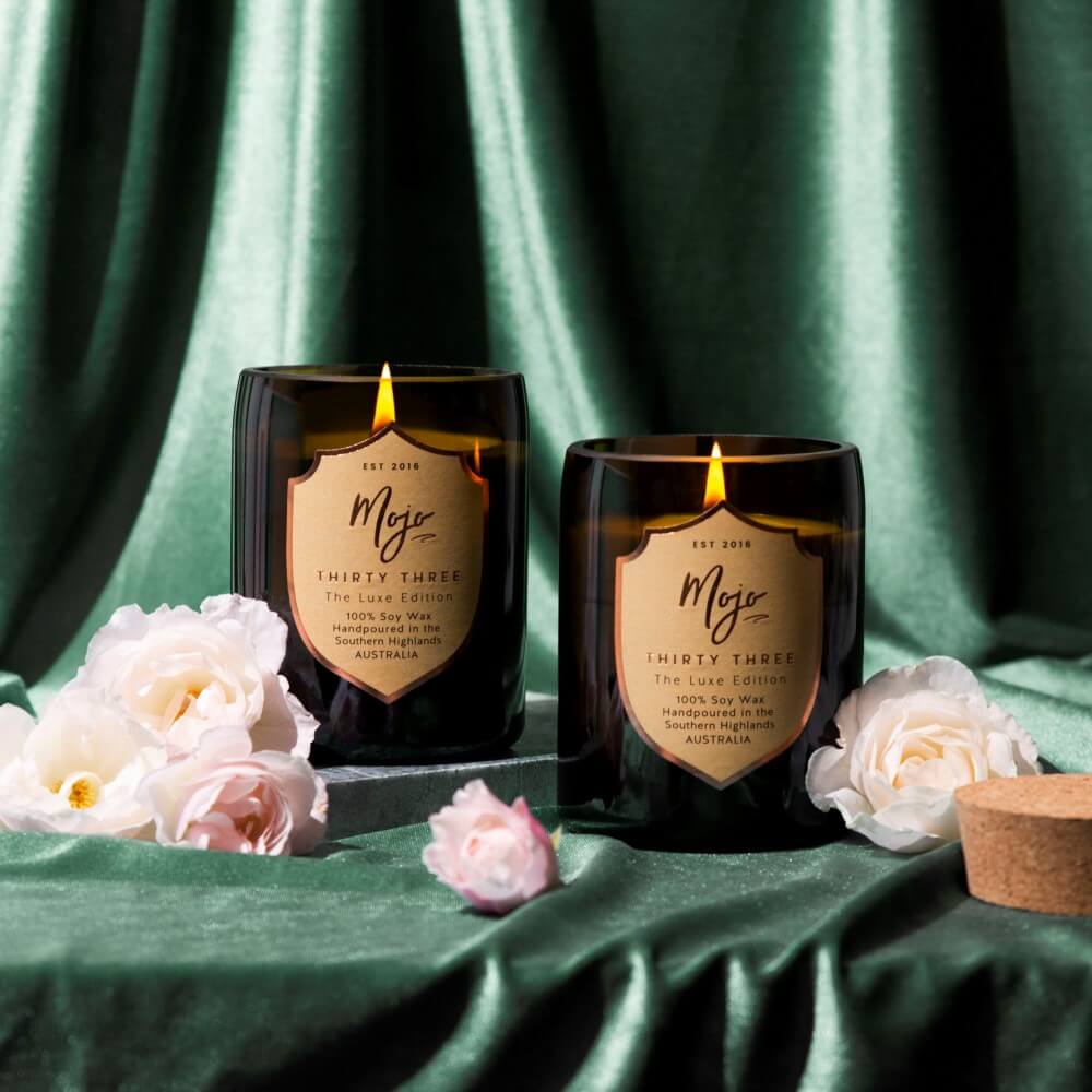 Candle Soy Wax Reclaimed Wine Bottle Rose Pepper & Blackmint - Mojo Candle  Co